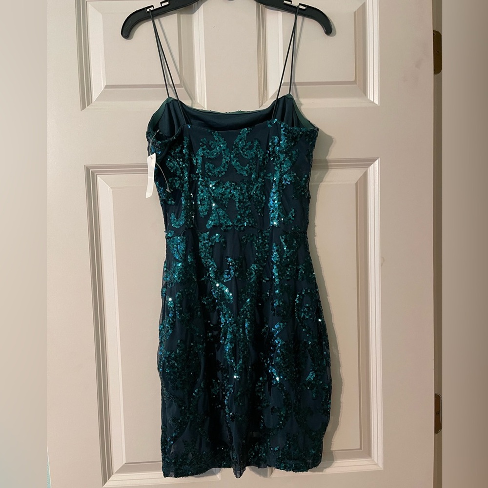 Green Sequin Mini Dress with Spaghetti Straps - Picture 3 of 6
